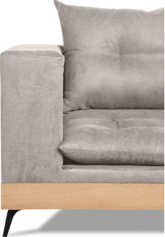 Απεικονίζει το ύφασμα και τα μαξιλάρια του γωνιακού καναπέ Athens Interium δεξιά γωνία σε γκρι.